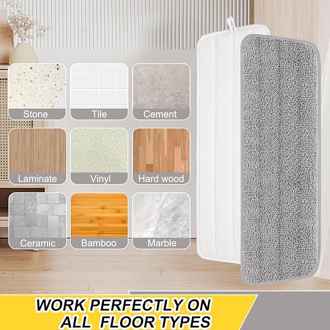 16.5 inch Reusable Mop Pads Microfiber Spray Mop Replacement Heads for Wet/Dry Mops Compatible with Bona Floor Care System (5 Pack)