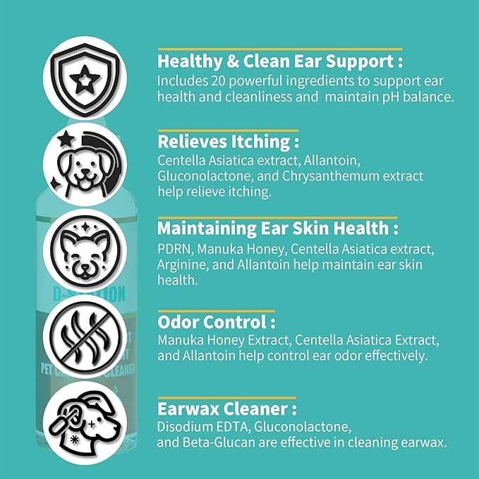 D-STATION PDRN Pet Care Ear Cleaner – Otic Formula for Dogs & Cats of All Ages, Soothes Itchy Ears, Calms Ear Irritation & Keeps Ears Clean, Supports Healthy Ear Skin (4oz)