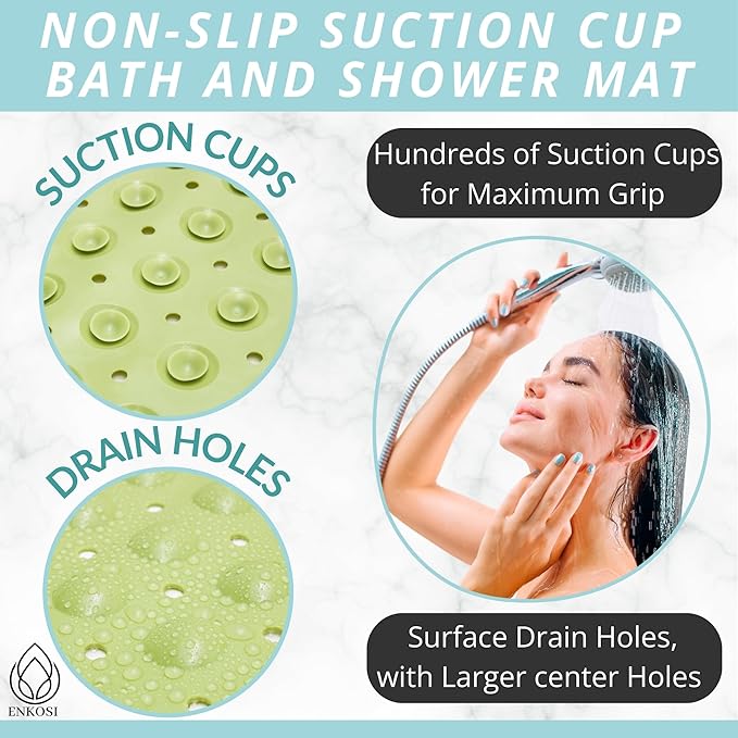 ENKOSI Bath Mat - Large Non Slip Bathtub & Shower Mat - Extra Long 40 x 16 Inch Bathroom Mats for Tub Nonslip Anti Slip Bathmats (40x16 Green)