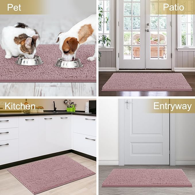 IM HOME Chenille Absorbent Outdoor Doormat 30" x 20", Washable Muddy Door Mats for Dog Non Slip Indoor Doormat Dog Mat for Muddy Paw Front Inside Doormats for Entryway Dusty Pink