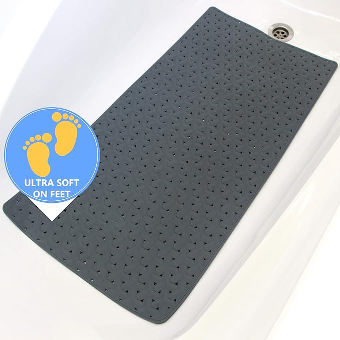 SafeLand- Non-Slip Bath, Shower, Tub Mat, TPR Material, Eco-Friendly, Non-PVC, Machine Washable, No Odor, with Powerful Suction Cups and Drain Holes, Tweed (15"x30" Gray)