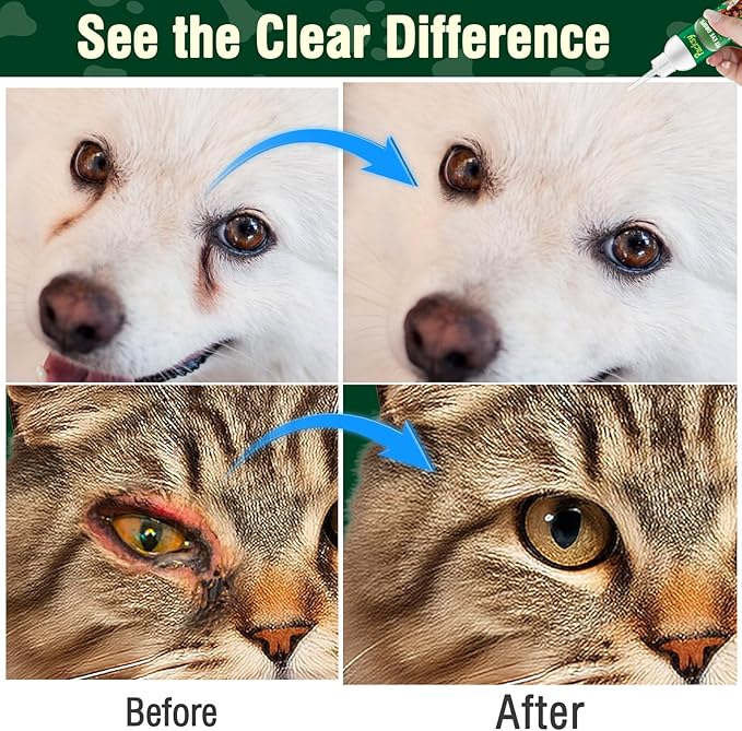 2 * 120ml/4.06fl oz Pet Eye Drops for Dogs and Cats,Solution for Redness,Itching and Tear Stains,Fast-Acting,Safe for All Breeds and Sizes,2pcs