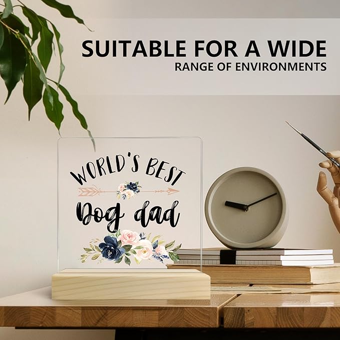 Dog Dad Gifts, Dog Dad Gifts for Men, World's Best Dog Dad Acrylic Plaque, Best Dog Dad Gifts, Dog Owner Lover Gifts for Men, Gifts for Dog Dad Acrylic Sign Desk Table Shelf Decor