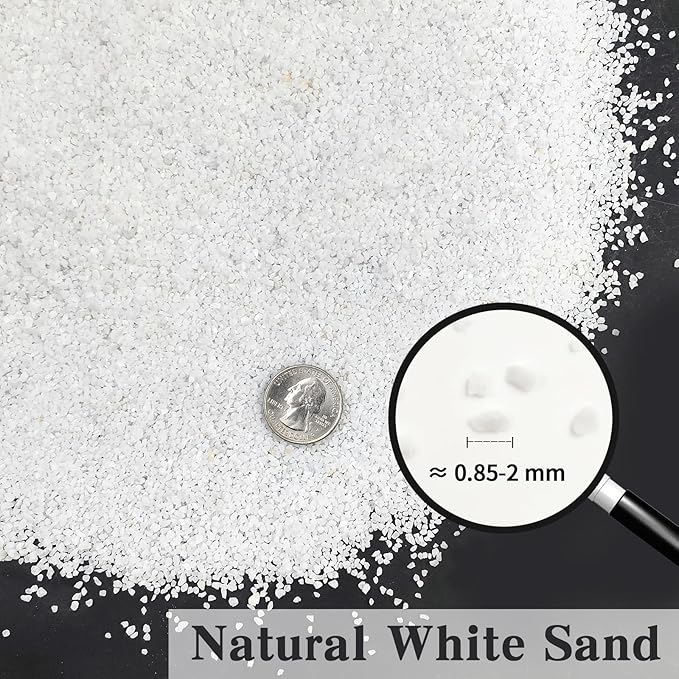 20 lbs Aquarium White Sand, 0.8-2 mm Small Aquarium Gravel for Fish Tank. Decorative Sand for Aquarium, Paintings, Plants Potted, Fire Pits, Candle, Vase and Crafts