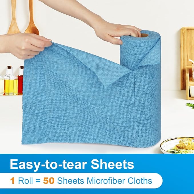 Microfiber Cleaning Cloth, 150 Sheets Shop Towels Commercial Grade Washcloths Lint-Free Work Rags Bulk Towels for Cars Mechanic Restaurant Garage Housekeeping, 11.5"x 11.5", Blue