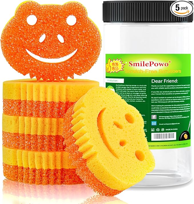 SmilePowo 5 Pack Scrub Sponge, Dual-Sided Temperature Controlled Kitchen Sponge for Dishes, Frog Bulk Sponges Household Cleaning Pads,Multi-Functional Premium Cleaning Sponges