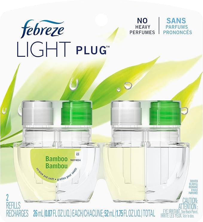 Febreze LIGHT Fade Defy PLUG Air Freshener, Bamboo, (2) .87 fl. oz. Oil Refill