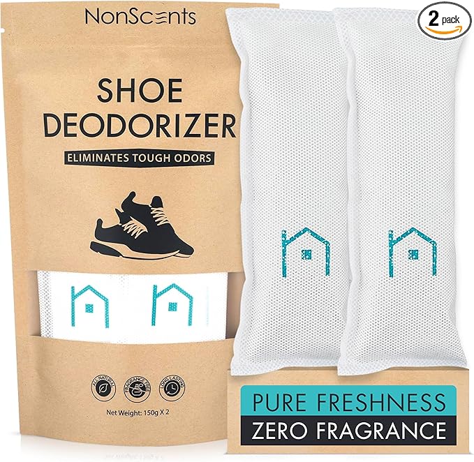 NonScents Shoe Deodorizer 1-Pack (2 Count) - Odor Eliminator, Air Freshener, Smell Absorber, Scent Remover for Shoes, Gym Bags, Soccer Cleats, Closets, Pet Area, Reusable - Shoe Deodorant