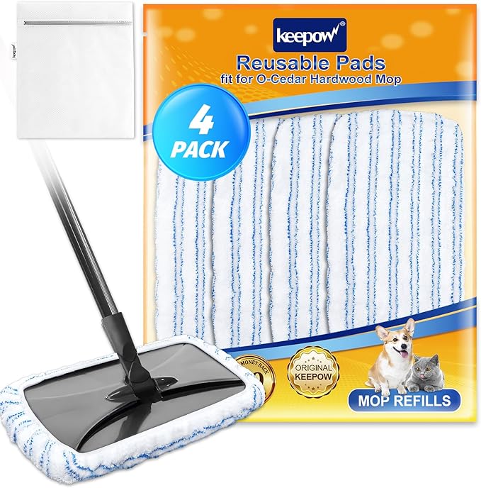 4 Pack Reusable Mop Pads for 15 * 8 inch Flat Mops Compatible with O Cedar Hardwood Floor More Microfiber Mop Cotton Terry Cloth, Floor Cleaner Mop Pads