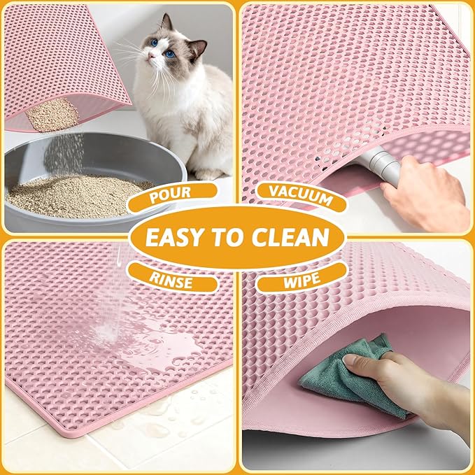 Pieviev Cat Litter Mat Double Layer Waterproof Urine Proof Trapping Mat 1 Pack (Pink, 24x15 Inch (Pack of 1))