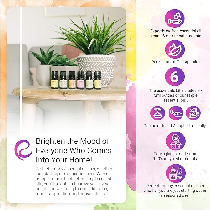 Rocky Mountain Oils The Essentials Kit - Includes Lavender, Lemon, Orange, Peppermint, Tea Tree, and Rosemary Essential Oil - Topical, and Cleaning - 5ml