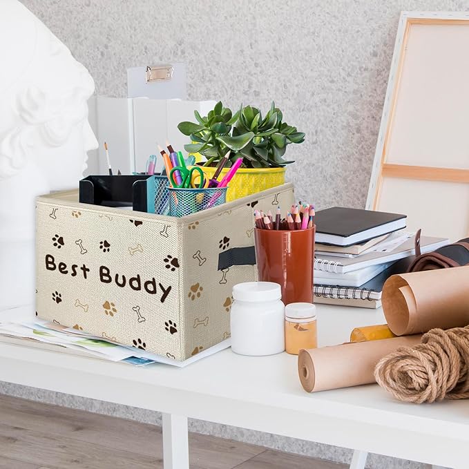 Best Buddy Dog Paw Foldable Storage Bins Box with Handles, Dog Lovers Owner Gifts, Pet Lover Gifts Collapsible Toys Books Clothes Organizer Basket for Bedroom Bathroom
