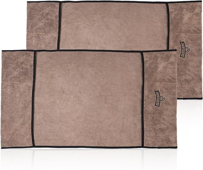 Microfiber Dog Grooming Bath Towel: Super Absorbent Soft Pet Grooming Towel Bath & Shower Supplies - Large Towels to Drying Dog Cat Pets Drying & Grommers (Brown, 2 Pcs)