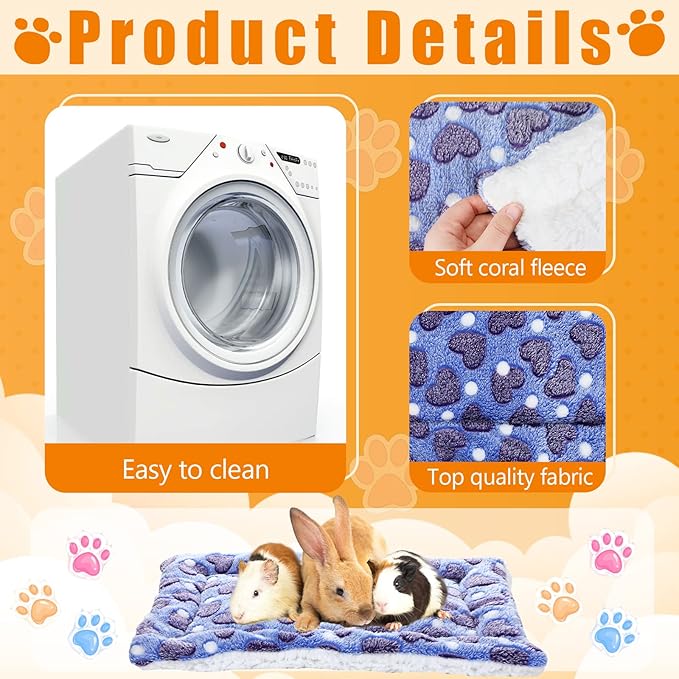 4-Piece Rabbit Bunny Bed - 13 x 19 Inch Guinea Pig Bed Mats - Plush Bunny Pad Mats for Small Animals, Dogs, Cats, Hamsters - Heart Pattern