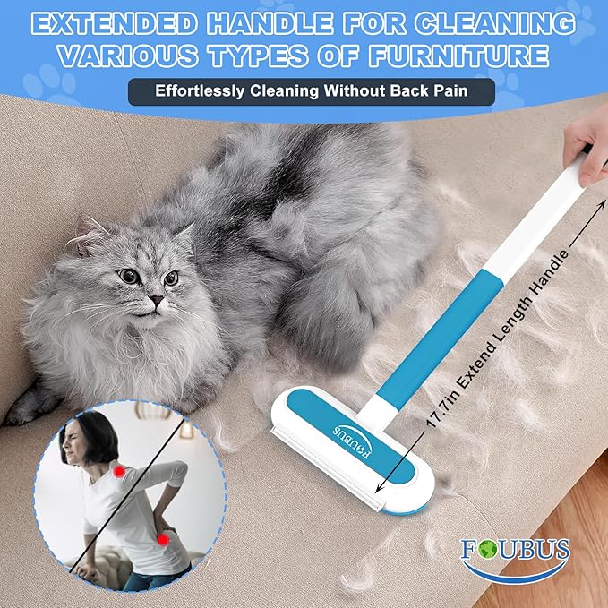 4 in 1 Multifunctional Pet Hair Removal Tool, Dog&Cat Hair Remover for Couch Carpet Furniture, Pet Hair Removal Broom with 17.7Inch Extendable Long Handle&Reusable Washable Cat Hair Remover Brush