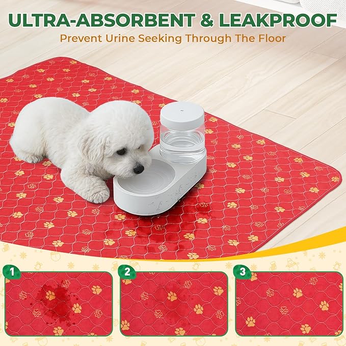 Fostanfly Washable Pee Pads for Dogs, 2 Pack Reusable Super Absorbent Non-Slip & Leak-Proof 63"x63" for Whelping, Extra Large Potty Training for Puppy, Christmas & New Year's Essential for Dogs, Red