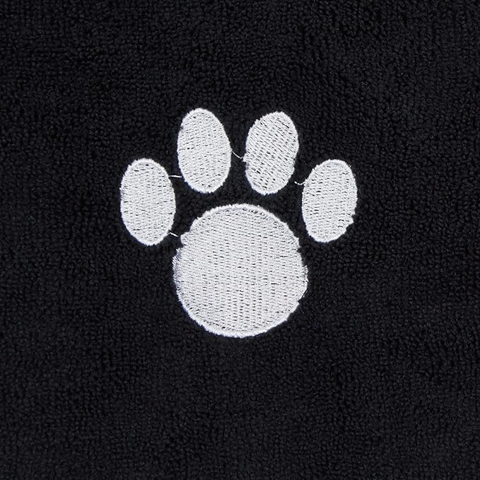 Bone Dry Pet Grooming Towel Collection Embroidered Absorbent Microfiber Drying Set, 15x30, Black, 3 Count