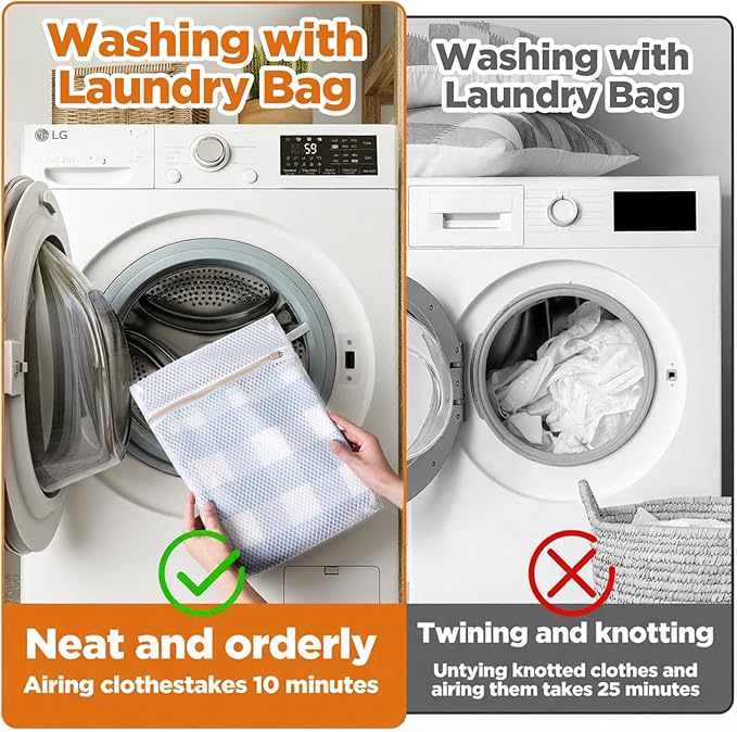 12Pcs Laundry Bags, Mesh Wash Bags, Delicate Laundry Bag with Zipper, Lingerie Bag for Underwear, Clothes, Pants, Shoes, Socks, Hanging Loop and Breathable Fine Net