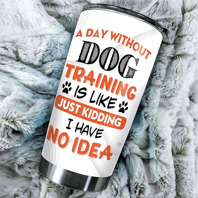 20oz Stainless Steel Dog Trainer Tumbler - Eat Sleep Training Funny Thank You Gift for Women Men - Service Dog Coffee Wrap