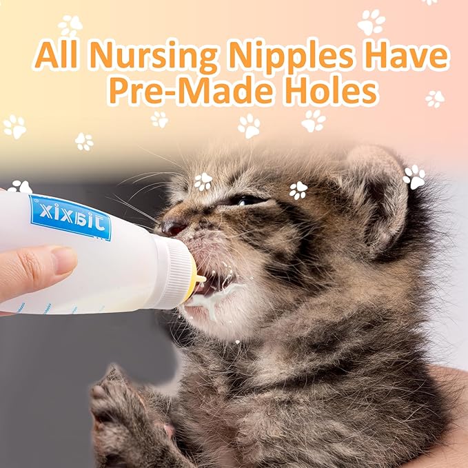 3 Pack Kitten Silicone Bottle Feeding Kit,Nipple & Feeding Kit for Kittens, Reusable Newborn Kitten Supplies, Suitable for Feeding Kitten, Puppy, Rabbit,Hamster (Yellow, Medium)