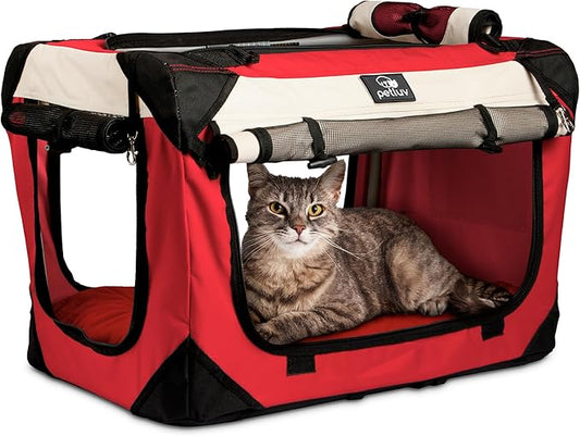 Soft-Sided Cat & Dog Pet Carrier, Medium 20"x13"x13" Fits Most Cats or Small Dog, Comfortable for Travel & Vet Visits, Privacy Windows, Removable Plush Bed, Top/Side Entry, Locking Zippers, Folds Flat