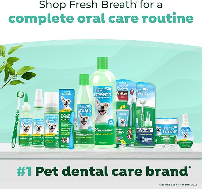 TropiClean Fresh Breath Dog Teeth Cleaning Dental Wipes, Finger Wipes for Plaque & Tartar Removal + Baking Soda, Easy to Use Dog Dental Care, 50ct