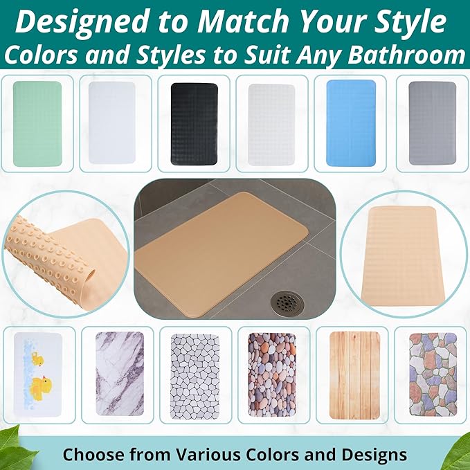 ENKOSI Bath Mat for Bathtub and Shower Floors - Non Slip Shower Mat – Anti Slip Tub tub Mat with Strong Suction Cup Grip – Soft, Beige Bathroom Mat for Inside Baths and Showers (28x16 Beige)