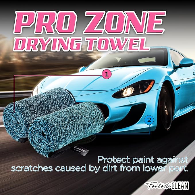 Fantasticlean Large Car Drying Towels- 2 Pack, 32‘’ by 24'' - Premium Microfiber Cleaning Cloth with Dual-Colored Twisted Loop, Ultra Absorbent, Scratch-Free for Instant Car Detailing (Blue)