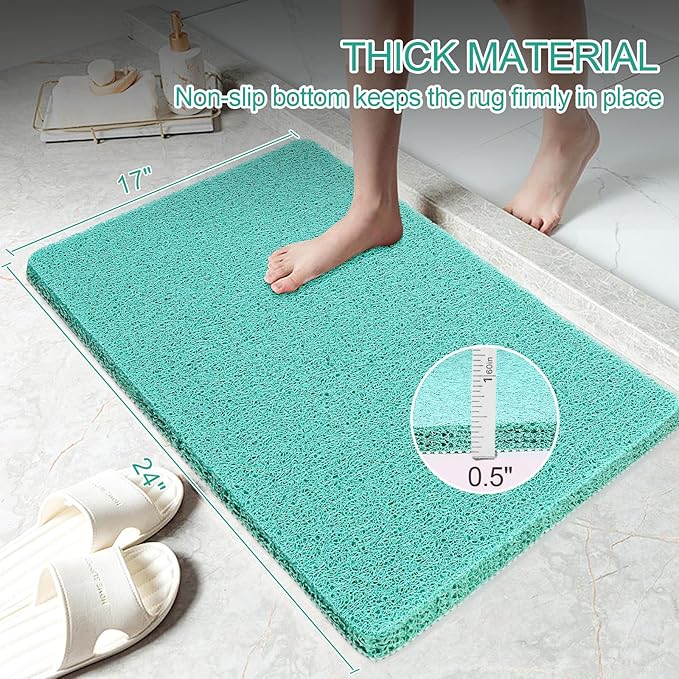 Joyhalo Shower Mats for Showers Anti Slip for Elderly, 24'' x 17'' Non Slip Bath Mat for Inside Shower, Bath Tub Mats for Bathroom Non Slip for Shower, PVC Loofah Bathroom Mats, Aqua