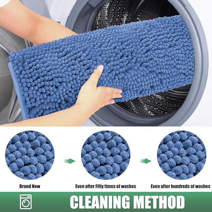 IM HOME Chenille Absorbent Outdoor Doormat 48" x 30", Washable Muddy Door Mats for Dog Non Slip Indoor Doormat Dog Mat for Muddy Paw Front Inside Doormats for Entryway Cornflower Blue