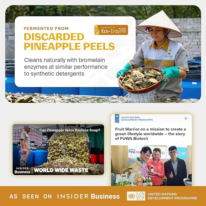 Fuwa3e Pineapple Enzyme Natural Dish Soap Tropical Pineapple Scent - 16.9oz 3 Pack - 99% Plant Based Dish Liquid - Hypoallergenic Dish Soap from Discarded Pineapple Peels