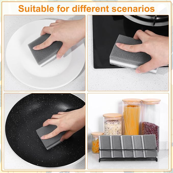 100 Pcs Individually Wrapped Sponges, Uncompressed Non Scratch Scrouing Sponges for Household Cleaning Dishes Kitchen Airbnb Apartment Car Bike Gray