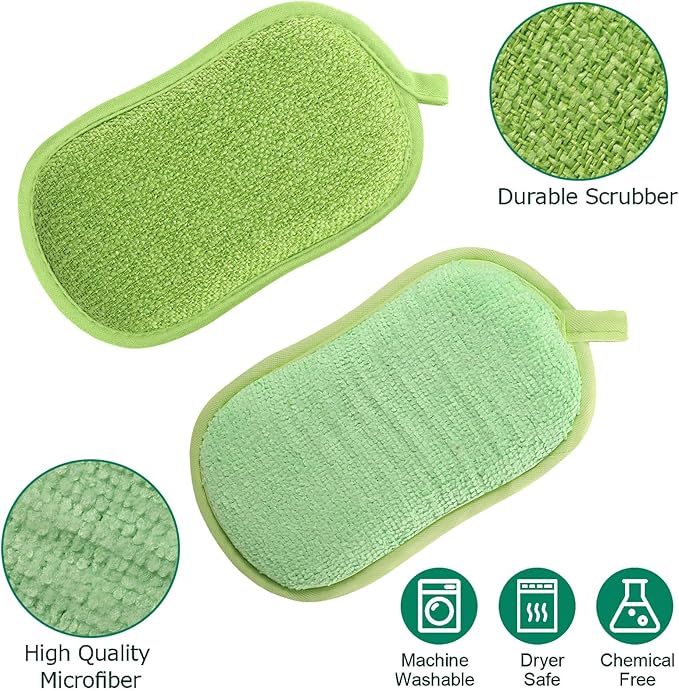 24 Pack Multi Purpose Scrub Sponges Non Scratch Microfiber Sponge Cleaning Dish Scrubber Reusable Dish Sponges for Washing Dishes Along with Heavy Duty Scouring Power (Green)