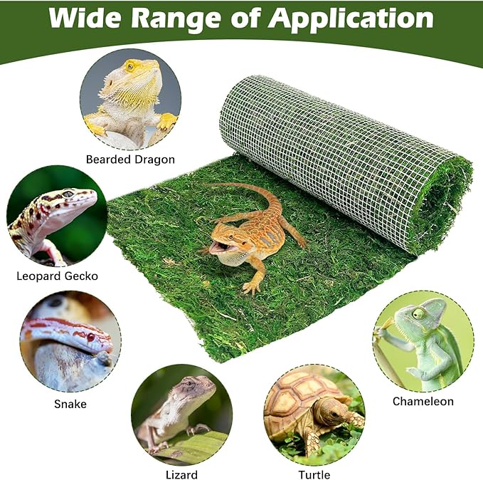 2 PCS Reptile Carpet Cuttable Terrarium Mat Artificial Moss Reptile Liner Green Substrate Flooring Bearded Dragon Tank Accessories for Leopard Gecko Lizard Snake Tortoise (11.81" x 23.62")