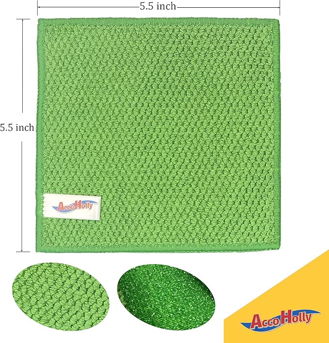 24 Pack Microfiber Scrub Dish Cleaning Cloth, Non-Scratch, Reusable & Durable for Dish Pan Pot Cooktop Stovetop Counter Kitchen, Machine Washable, 5.5 x 5.5 Inch, Blue & Green Color Assorted