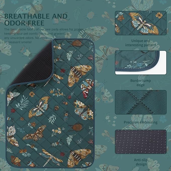 IEUUMLER Washable Pee Pads for Dogs, 2 Pack Insect Pattern Reusable Waterproof Puppy Potty Pads, Non-Slip Absorbent Pet Training Pads for Playpen Crate Bed EU014