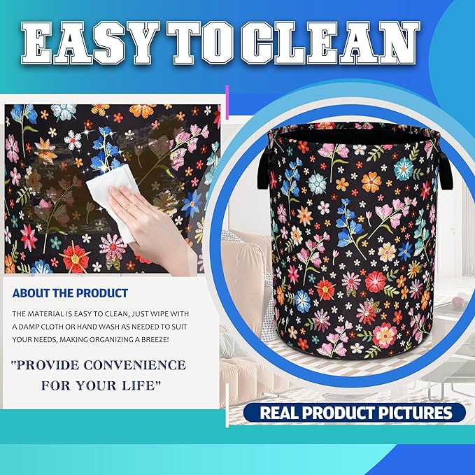 Beautiful Flower Laundry Basket Oxford Cloth Funny Floral Laundry Hamper With Handle Foldable Portable Clothes Storage Basket 18.9 X 16.5 In Storage Bag For Laundry Room/Bathroom/Bedroom/Dormitories