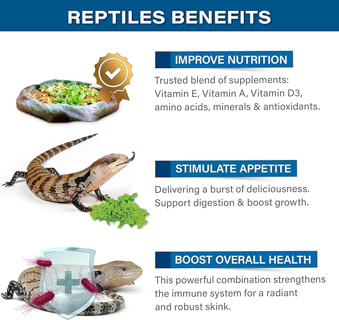 2oz Blue Tongue Skink Salad Topper. Supercharge Juveniles & Adults Appetite, Health & Immune System. Complete Diet Food Supplement, Rich with Vitamins & Minerals, Made in The USA. Enjoy!