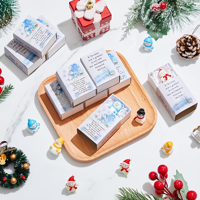 HyDren 24 Sets Mini Resin Snowman Christmas Appreciation Gifts Mini Snowman Figurines with Container Xmas Micro Landscape Ornament Thank You Team Gifts for Employees Friends Bulk Xmas Party Favors