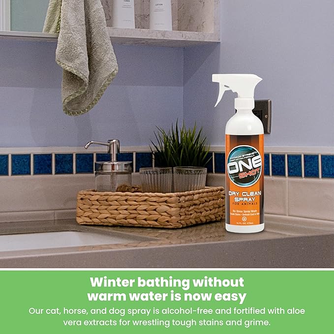 Best Shot One Shot Dry Clean Spray, Alcohol-Free Formula, Waterless Shampoo Spray for Pets, Safe for Dogs, Cats, and Horses, 16 Oz.