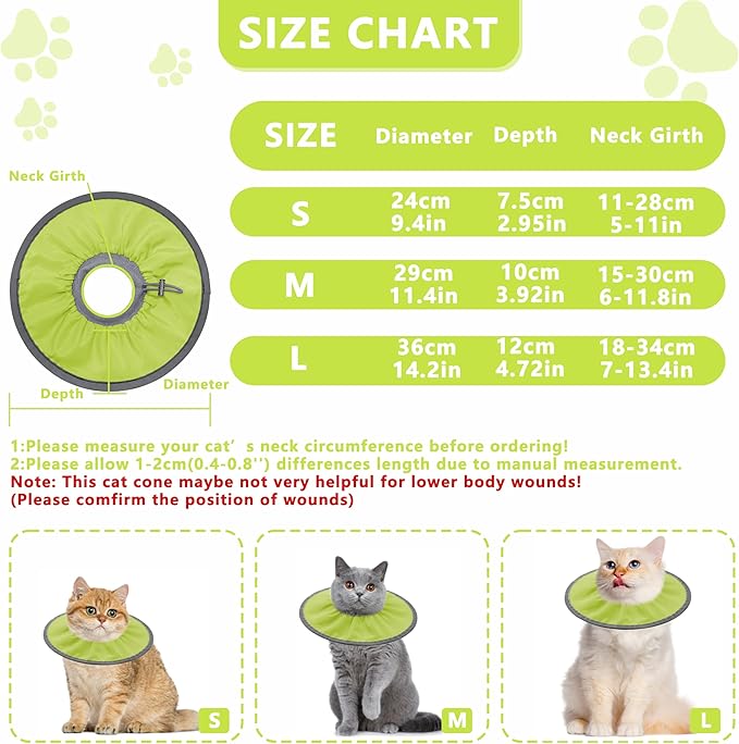 Lightweight Cat Cone Collar Soft, Soft Comfortable Cat Recovery Collar After Surgery, Elizabethan E Collar for Cats, Cone for Cats to Stop Licking (Water Green, Small)