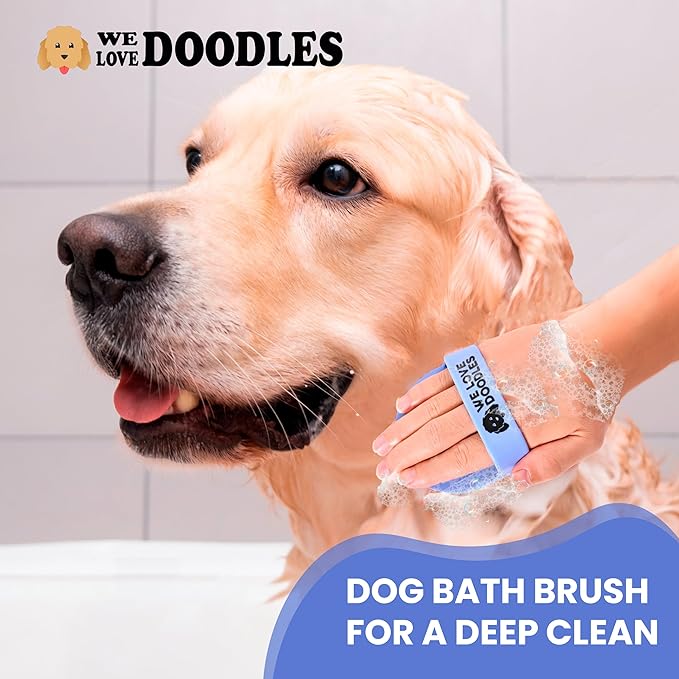 We Love Doodles Premium 3-in-1 Sensitive Skin Dog Shampoo and 2 Pack Bath Brush - for Allergies, Itching, Scratching, Made in USA, Pet Rubber Brush for Shower Scrubbing & Soothing Massage
