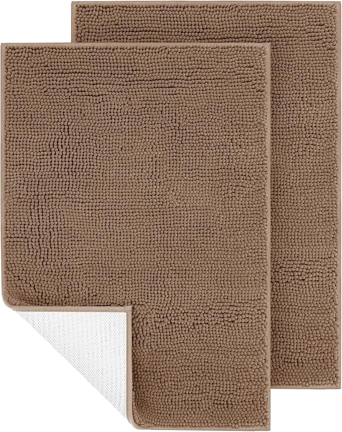 IM HOME 2 Pieces Chenille Absorbent Outdoor Doormat 30" x 20", Washable Muddy Door Mats for Dog Non Slip Indoor Doormats Dog Mat for Muddy Paw Front Inside Doormat for Entryway Camel
