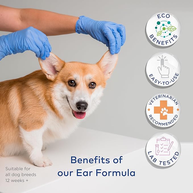 Dog Ear Cleaner Wipes - Vet Formulated Cleanser for Dogs - Ear Itching, Dissolves Wax, Dirt & Odor with Coconut Oil & Aloe Vera (50 Finger Wipes)