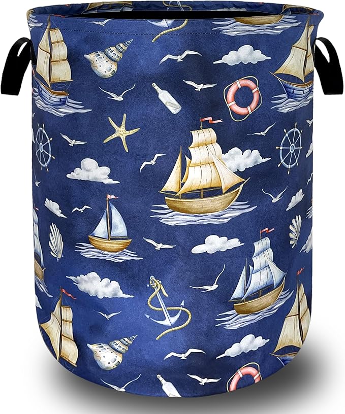 Funny Laundry Basket Foldable Nautical Laundry Hamper With Handle Oxford Cloth Portable Clothes Storage Organizer Basket 18.9"x16.5" Laundry Bag For Laundry Room/Bedroom/Bathrooms