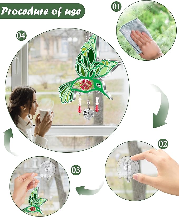 KY&BOSAM Hummingbird Suncatcher I Love You Aunt Gifts for Wome Stained Glass for Windows Suncatchers Hanging Home Garden Decor Wind Chime Birthday Gifts for Aunt Mothers Day Valentine's Christmas