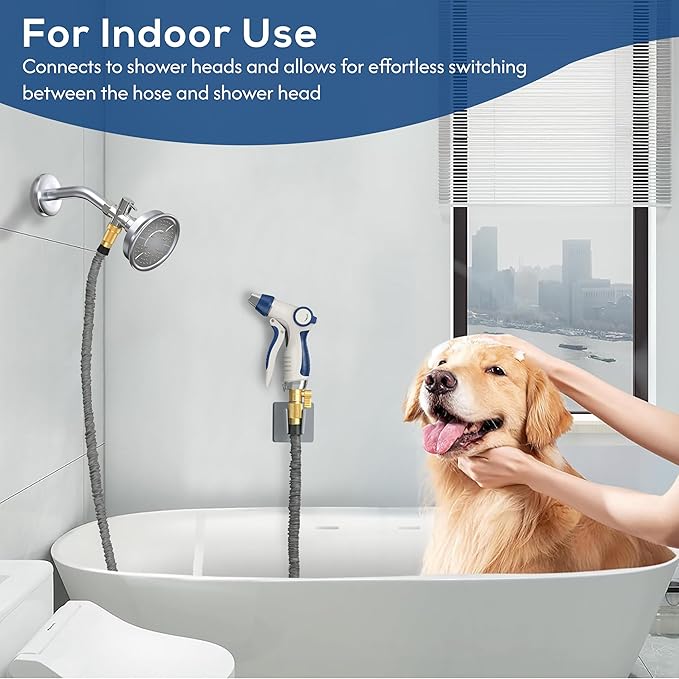 Indoor Hose Attachment with Handheld Sprayer for Dog Washing, Plant Watering, and Cleaning (75 FT) Long Hose with Universal Shower Head Adapter and Dog Shower Attachment