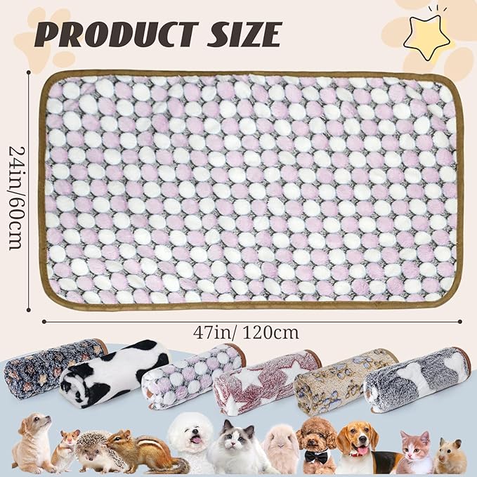 6 Pcs Washable Guinea Pig Blankets Absorbent Small Animal Fleece Bedding Cage Liners Reusable Pet Pee Pad Sleep Mat Pad Cover for Hamster Ferret Rabbit Chinchilla Hedgehog (24" x 47")