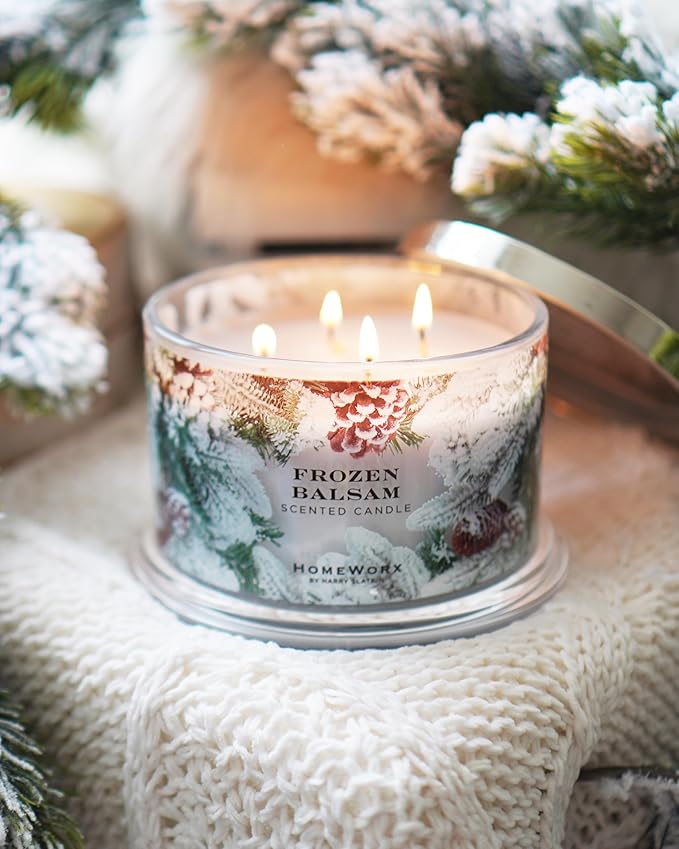 HomeWorx by SLATKIN + CO. Candle- Frozen Balsam, 18 oz. 4-Wick Premium Scented Candle - 30-55 Hours Burn Time