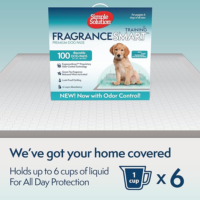 Simple Solution FragranceSmart™ Odor Control Puppy Training Pads | Green Tea Fragrance Odor Neutralizer with Wetness Indicator | 100 ct